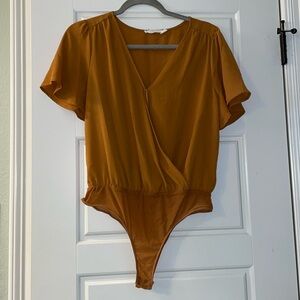 Gold Flutter Sleeve Cross Bodysuit
